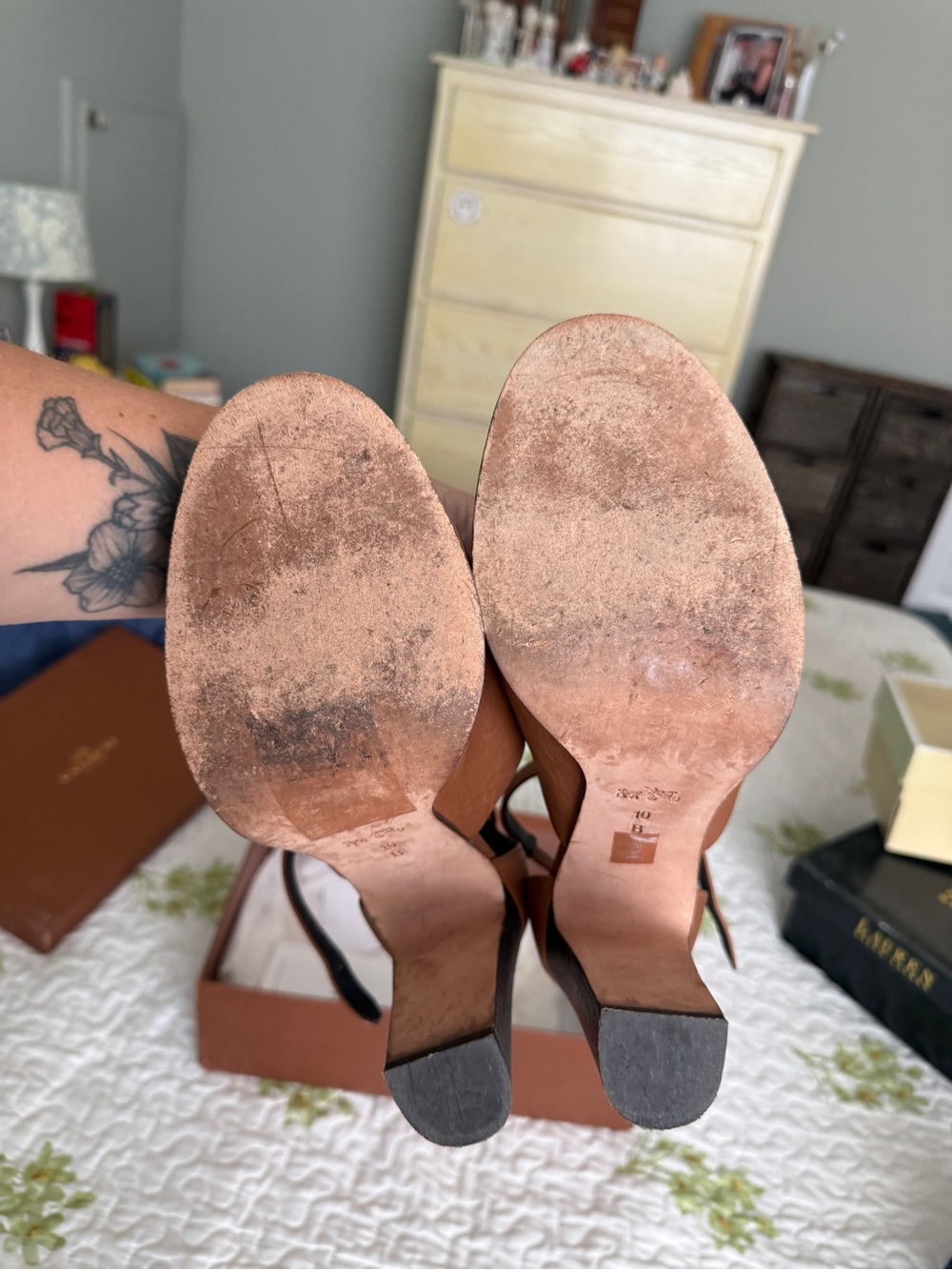 Leather Ankle-Strap Peep Toe Sandals in Cognac - Picture 5 of 7